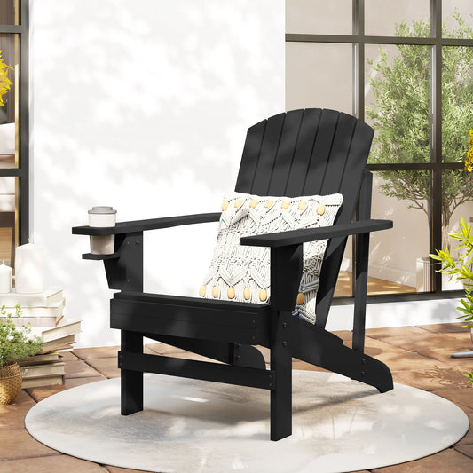 Adirondack Chair with Cup Holder for Patio Garden, Black Patio Chairs Black at Gallery Canada