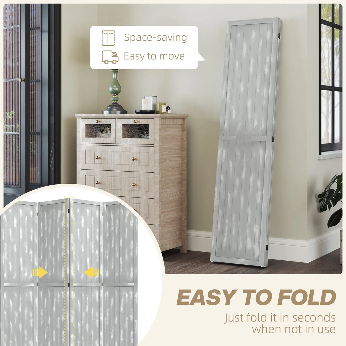 Foldable Screen Divider, 5.5', for Bedroom Office, Grey Room Dividers at Gallery Canada