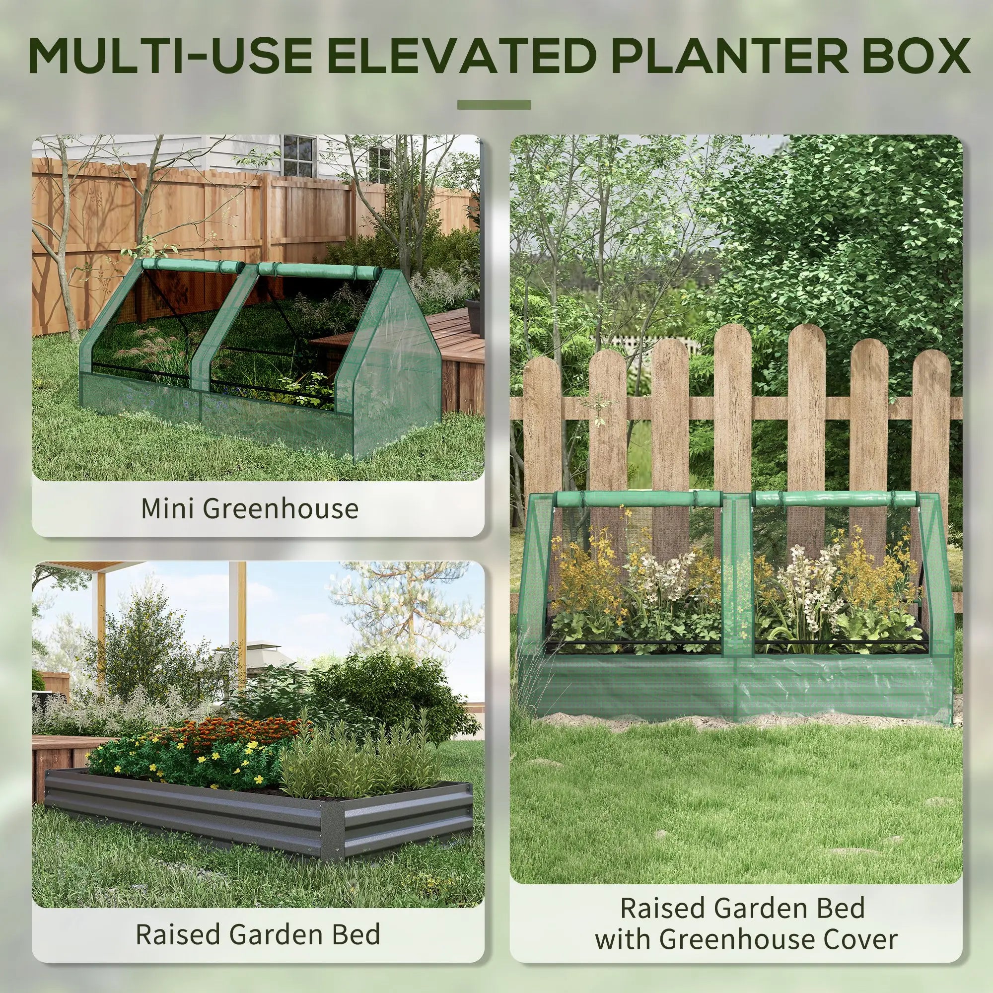 6' x 3' Metal Planter Box with Cover, Raised Garden Bed, Green and Silver Mini Greenhouses at Gallery Canada