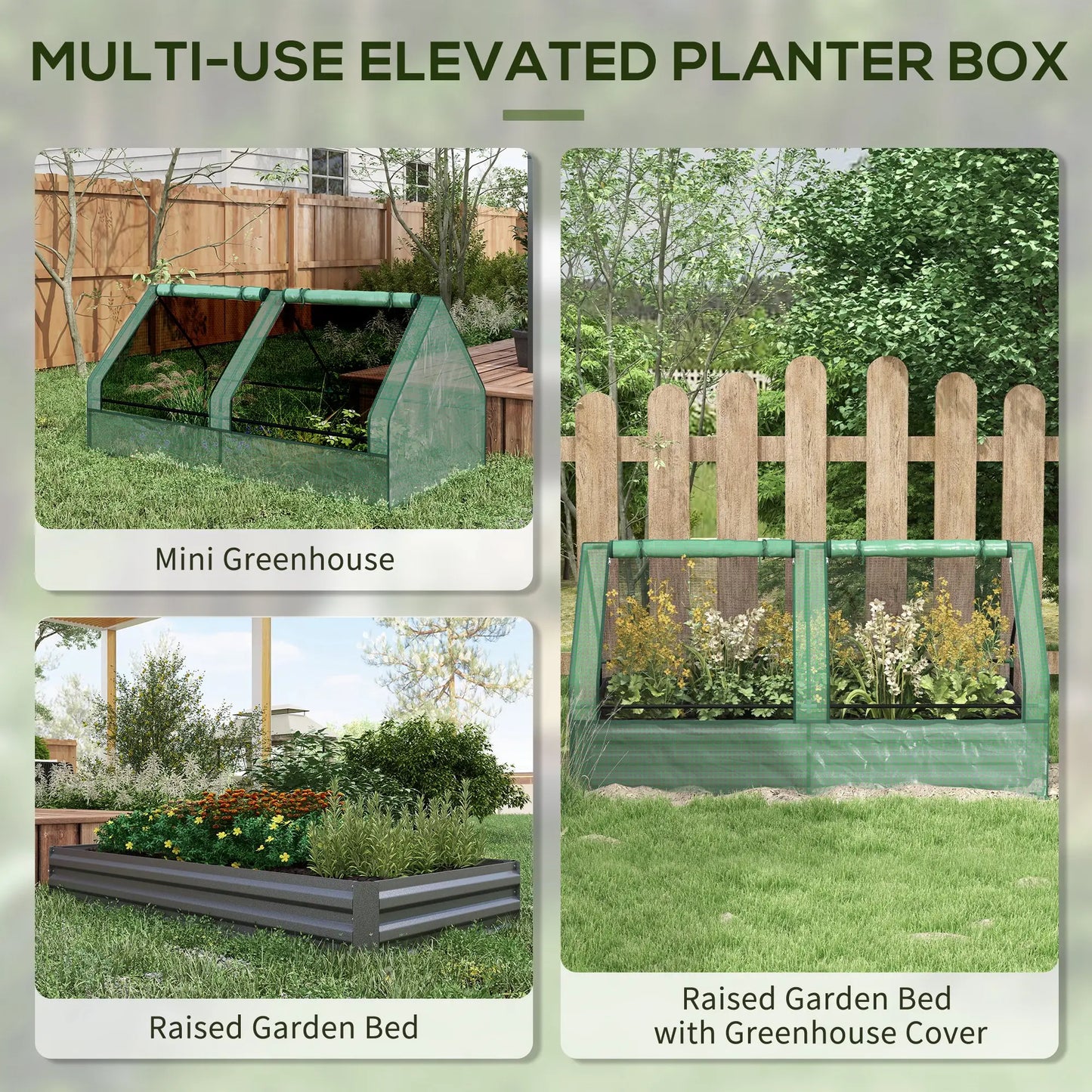 6' x 3' Metal Planter Box with Cover, Raised Garden Bed, Green and Silver Mini Greenhouses at Gallery Canada