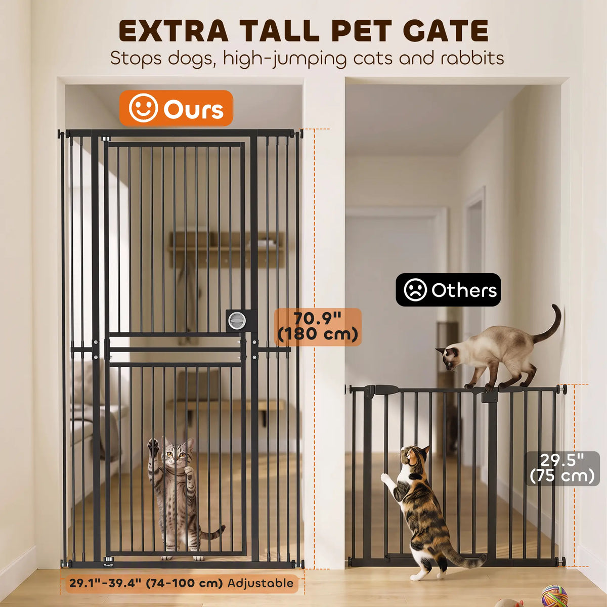Barrière pour chat extra haute de 71", barrière pour animaux de 29"-39" de large, sans perçage