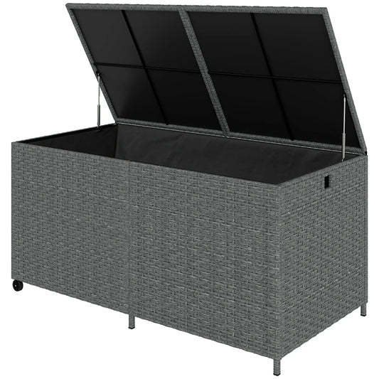Boîte de terrasse en rotin de 162 gallons avec roues, doublure zippée étanche, tige pneumatique