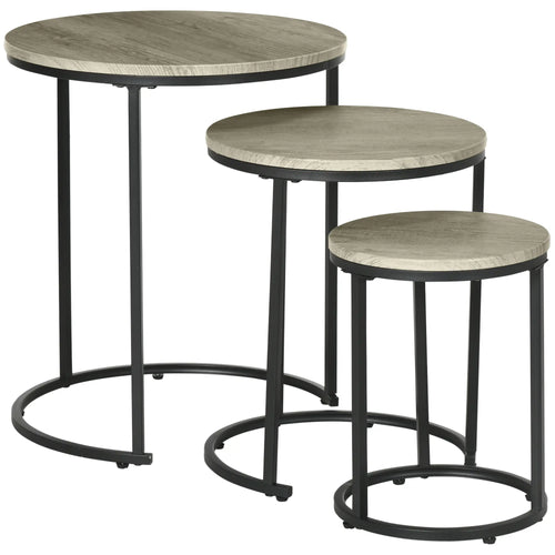 Round Nesting Tables Set of 3, Steel Frame, Living Room