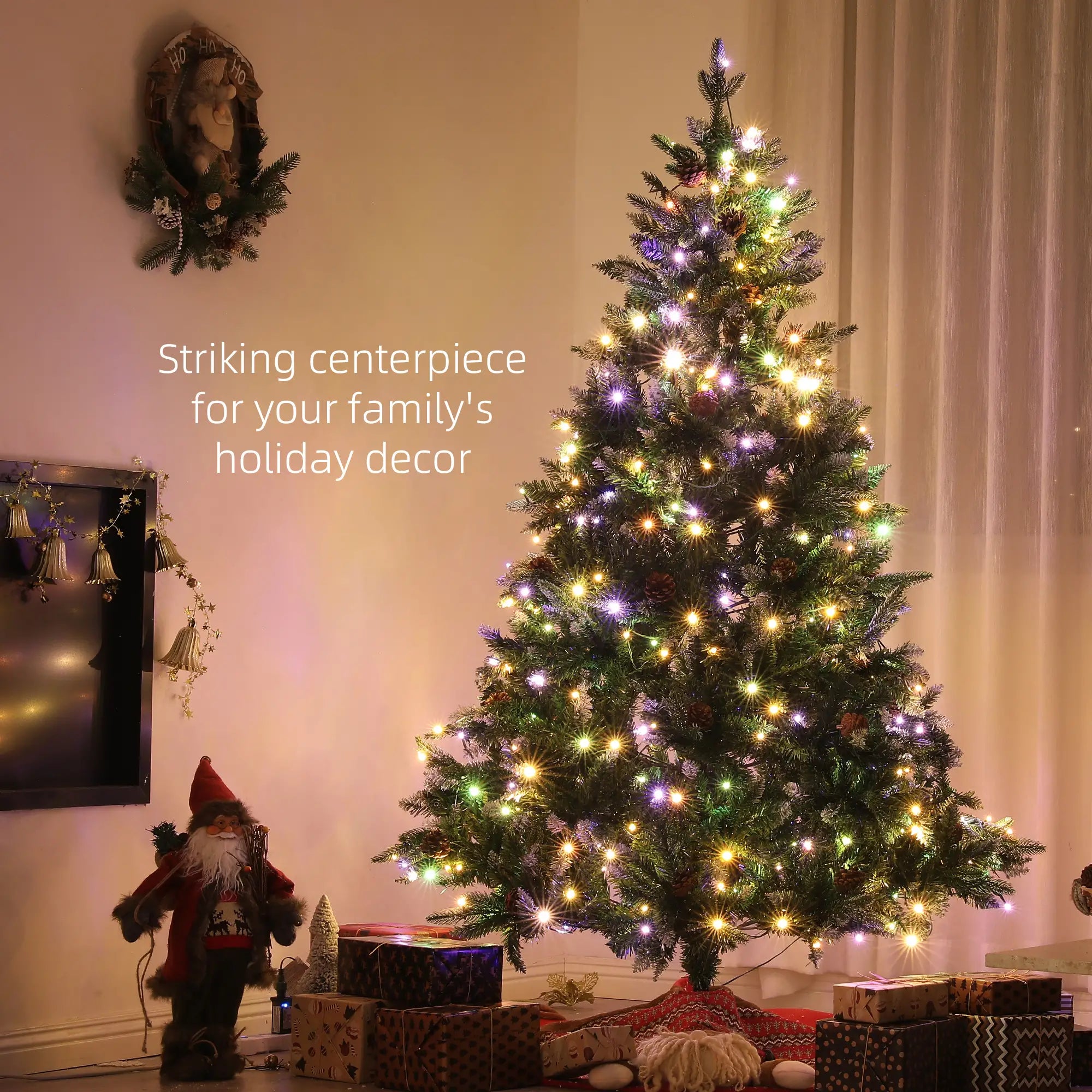 7 Foot Prelit Artificial Christmas Tree, Hinged, Dual Color LED Pre Lit Christmas Trees at Gallery Canada