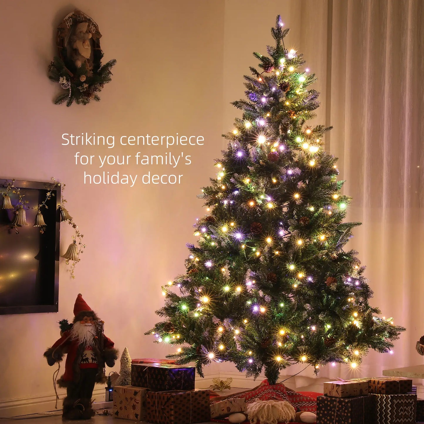 7 Foot Prelit Artificial Christmas Tree, Hinged, Dual Color LED Pre Lit Christmas Trees at Gallery Canada