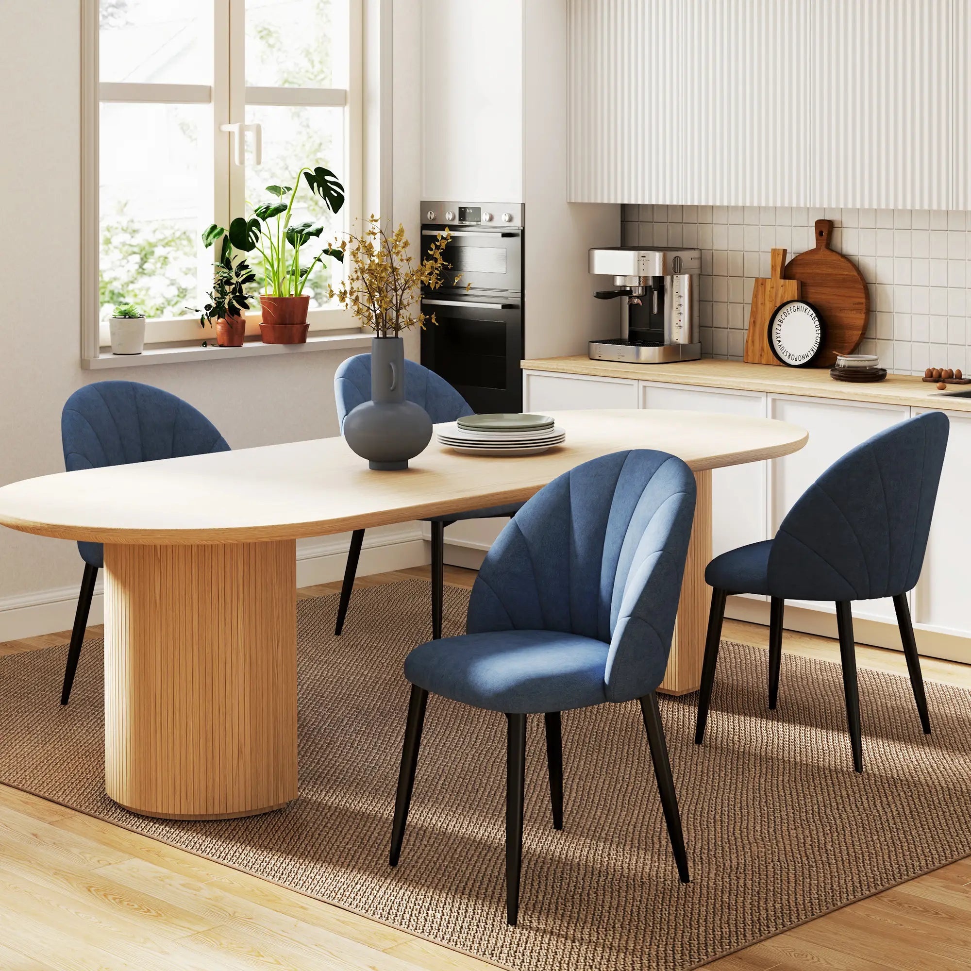 Modern Dining Chairs Set of 4, Upholstered, Metal Legs, Blue Dining Chairs at Gallery Canada