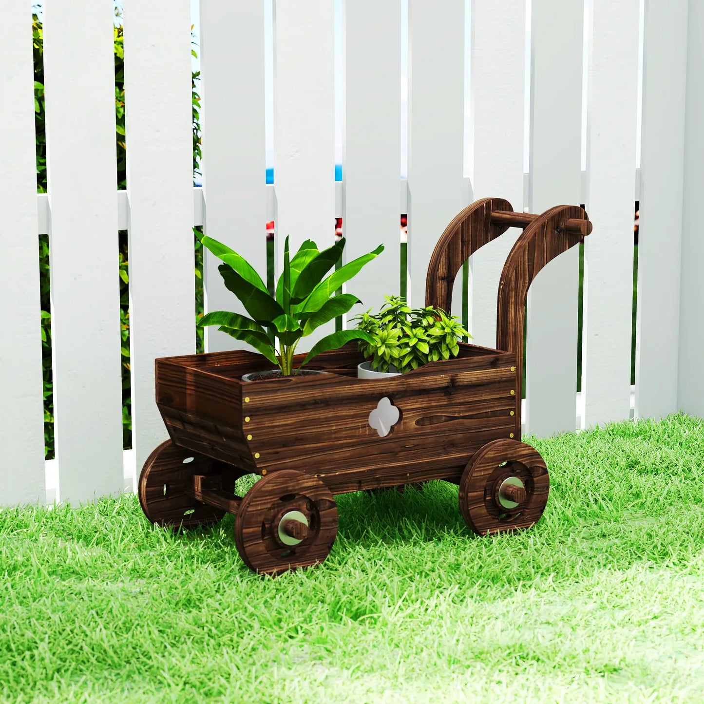 Wagon Flower Planter Cart With Wheels, Garden Wagon With Handle, Carbonized Raised Garden Beds at Gallery Canada