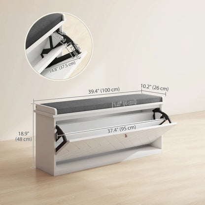 Upholstered Shoe Storage Bench with Flip Drawer, Adjustable Shelf, 10 Pairs Shoe Storage Cabinets & Racks at Gallery Canada