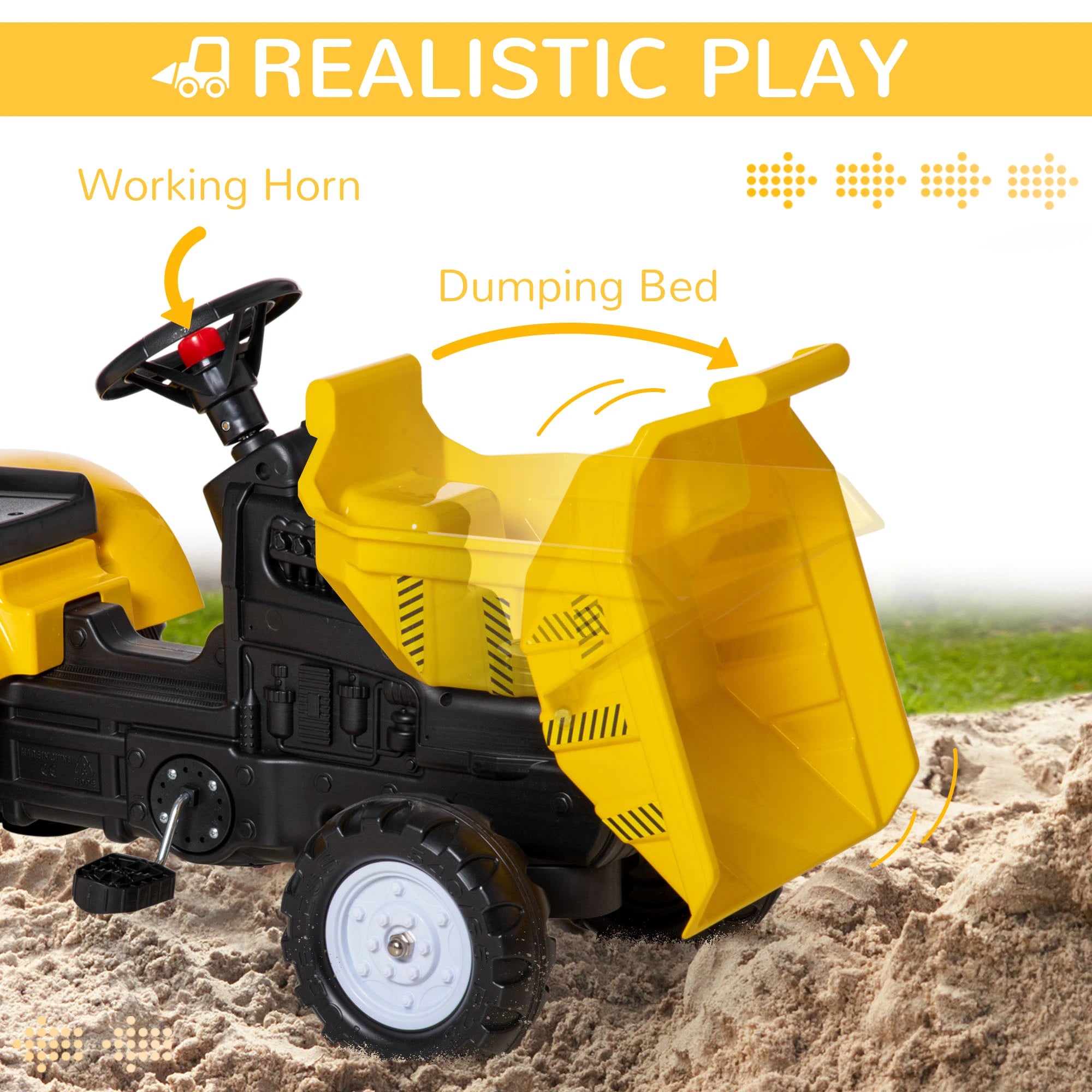 Kids Ride On Toy Dump Truck, Pedal Construction Car with Trailer, Yellow Toy Excavators at Gallery Canada