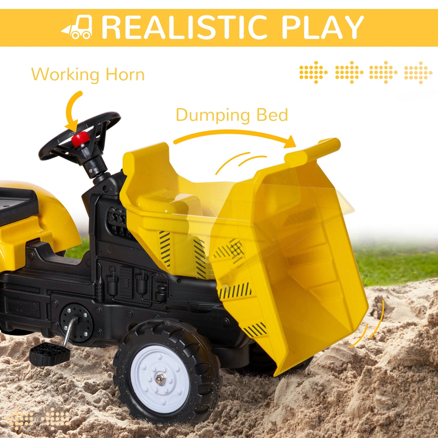 Kids Ride On Toy Dump Truck, Pedal Construction Car with Trailer, Yellow Toy Excavators at Gallery Canada