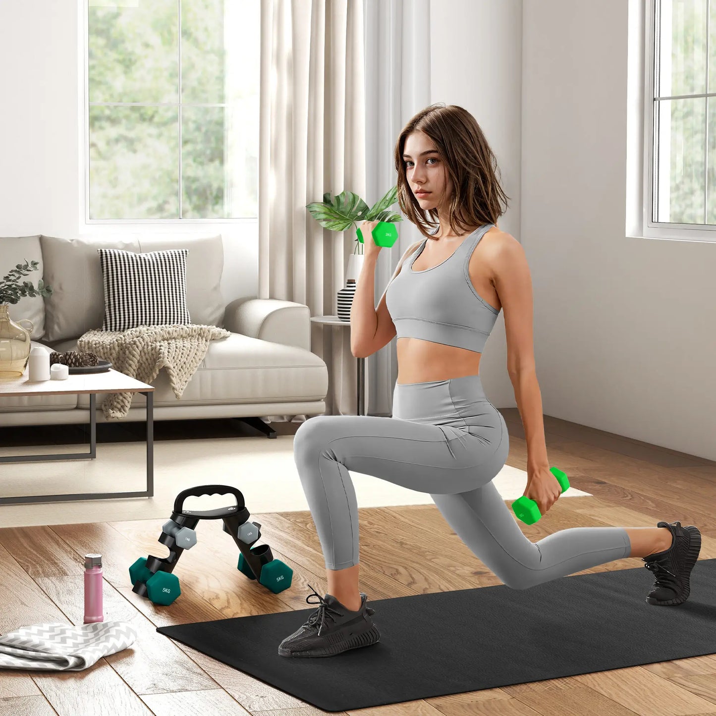 40 LBS Hex Dumbbell Set, Adjustable, Home Gym, Green Dumbbells & Barbells at Gallery Canada