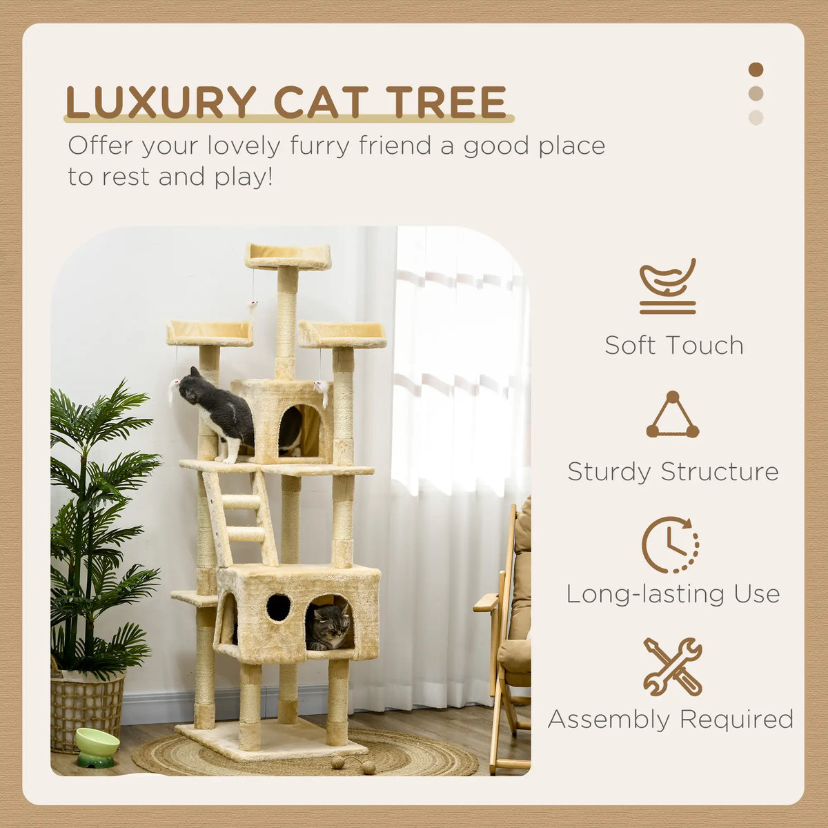 71-Inch Multi Level Cat Scratching Tree, Kitty Condo with Toys, Beige Cat Towers at Gallery Canada