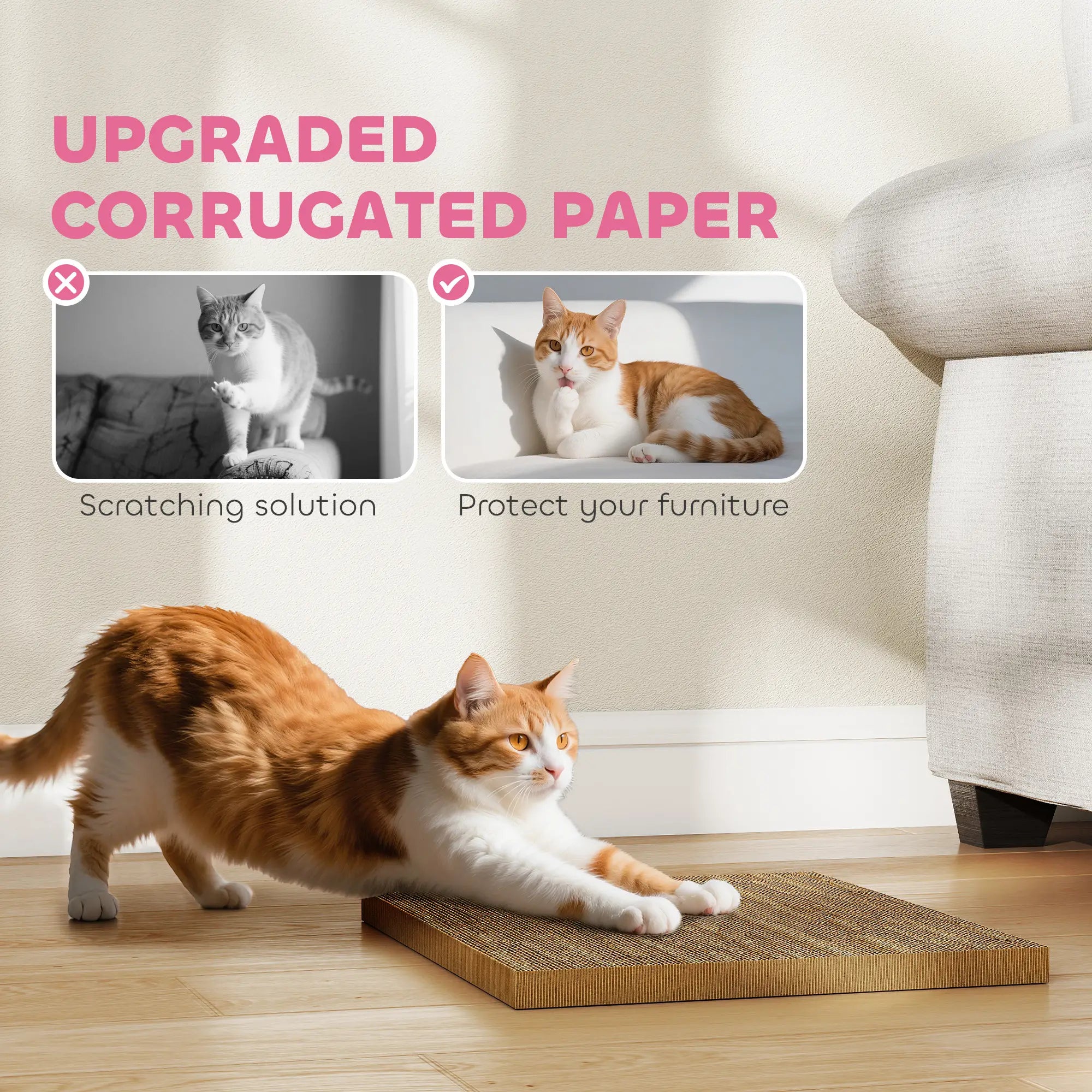 Cat Scratcher House, 2-in-1 Cardboard Scratching Pad with Door, Pink Cat Houses at Gallery Canada