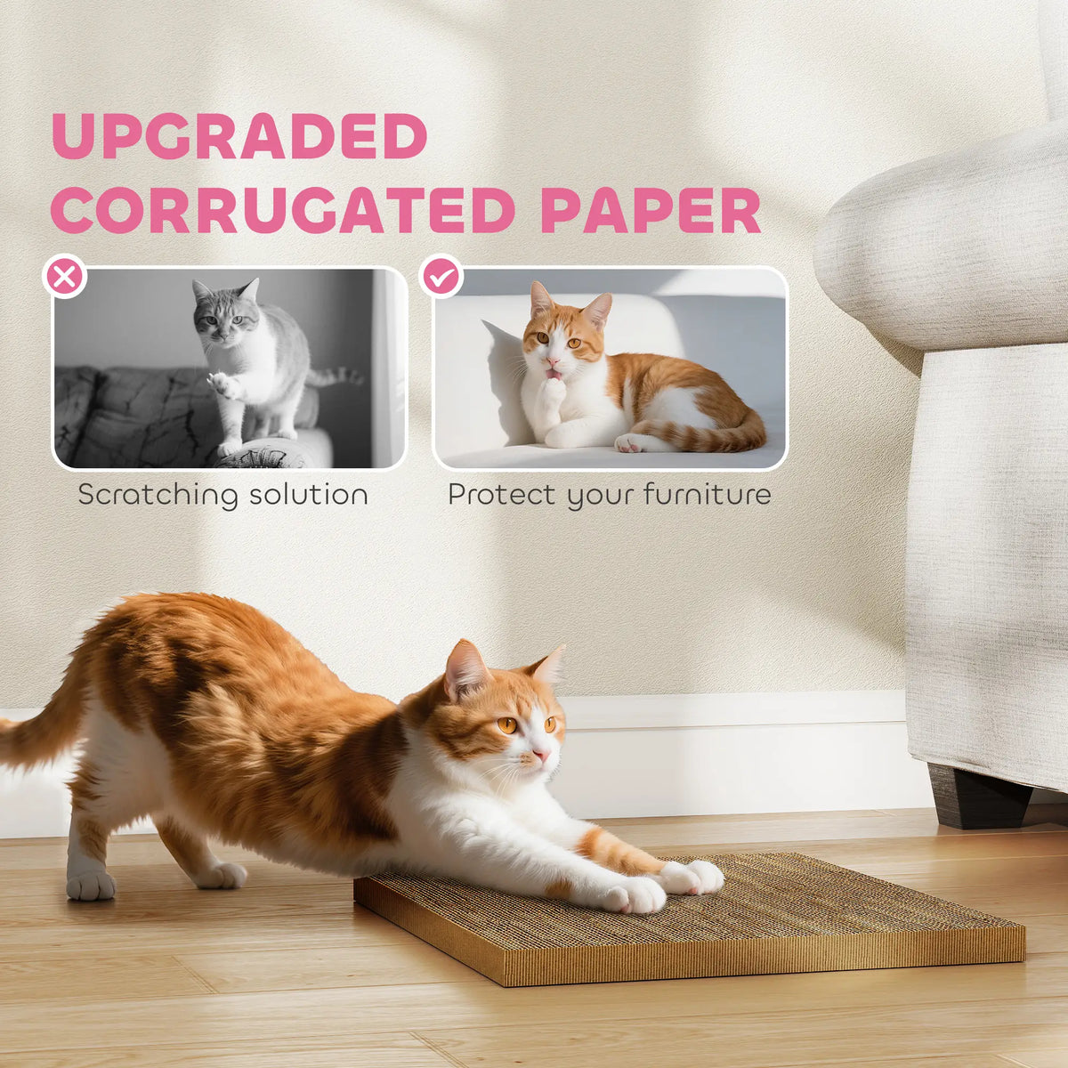 Cat Scratcher House, 2-in-1 Cardboard Scratching Pad with Door, Pink Cat Houses at Gallery Canada