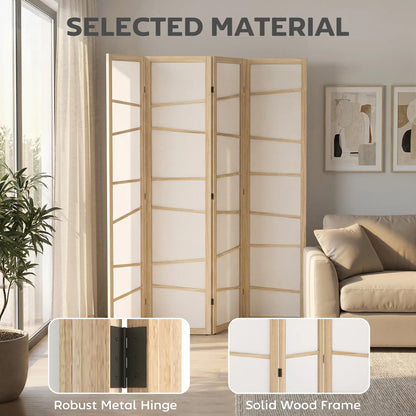 66.9" Folding Room Divider, 4 Panel Wood Frame, Natural Wood Room Dividers at Gallery Canada