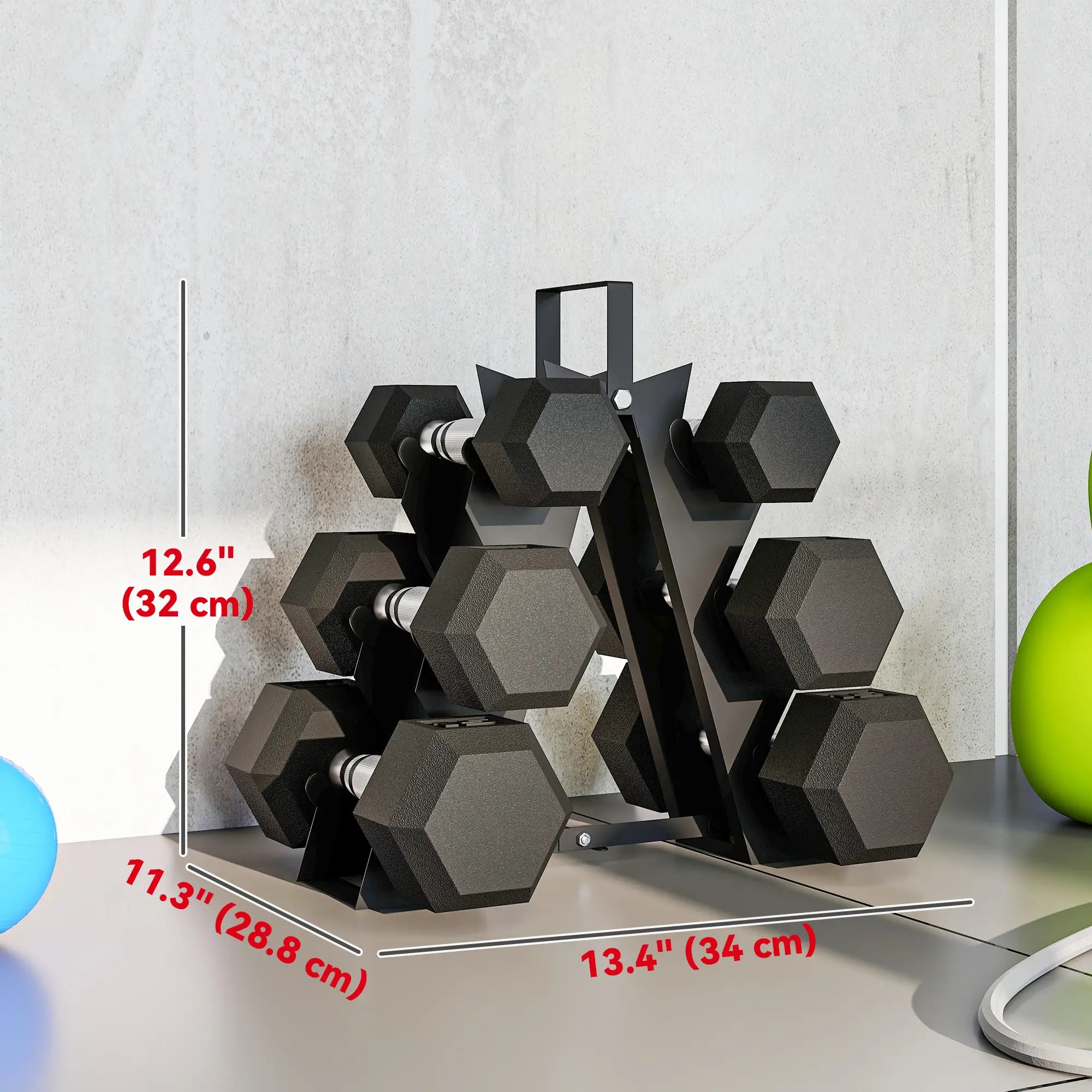 60 LBS Hex Dumbbell Set with Rack, Non-Slip Handles, Rubber Coated Dumbbells & Barbells at Gallery Canada