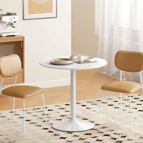 Modern Kitchen Table For 2, Round Dining Table With Steel Base, White