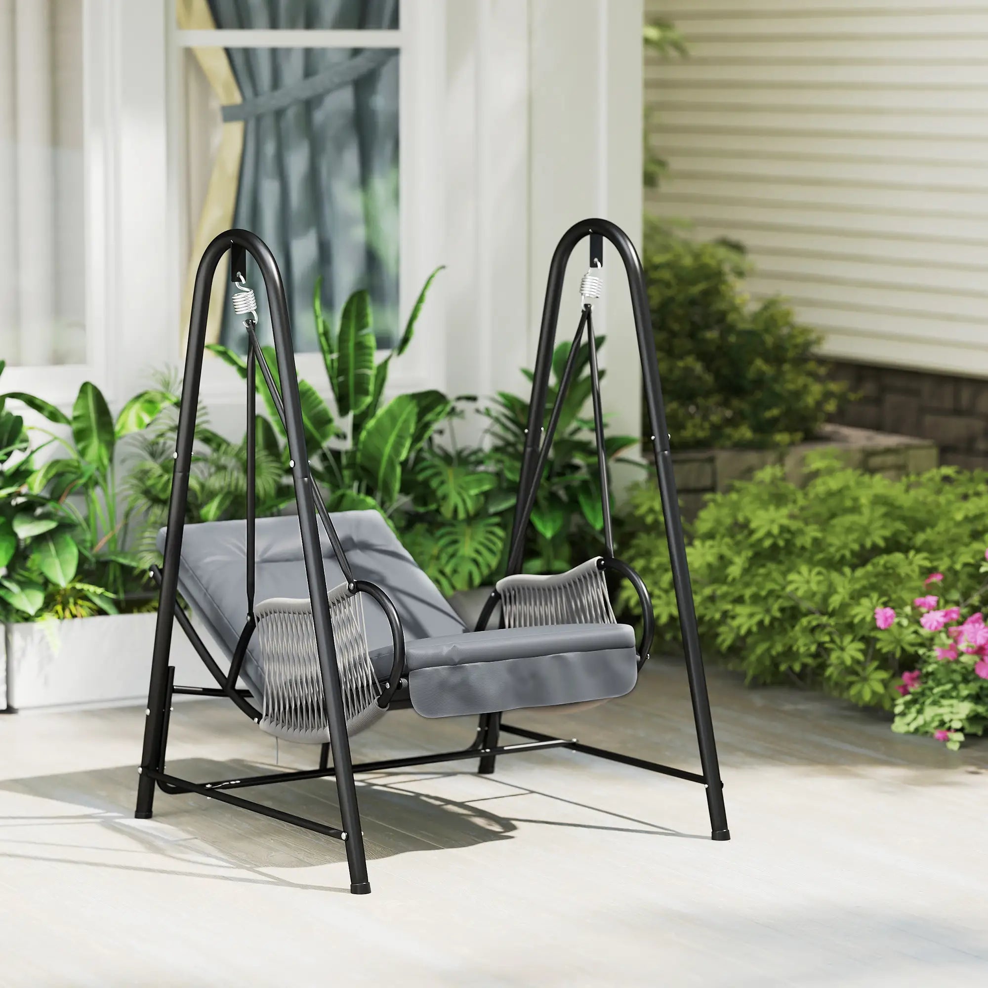 Rattan Hammock Chair with Stand, Seat Cushion, Light Grey Patio Swings with Stand at Gallery Canada