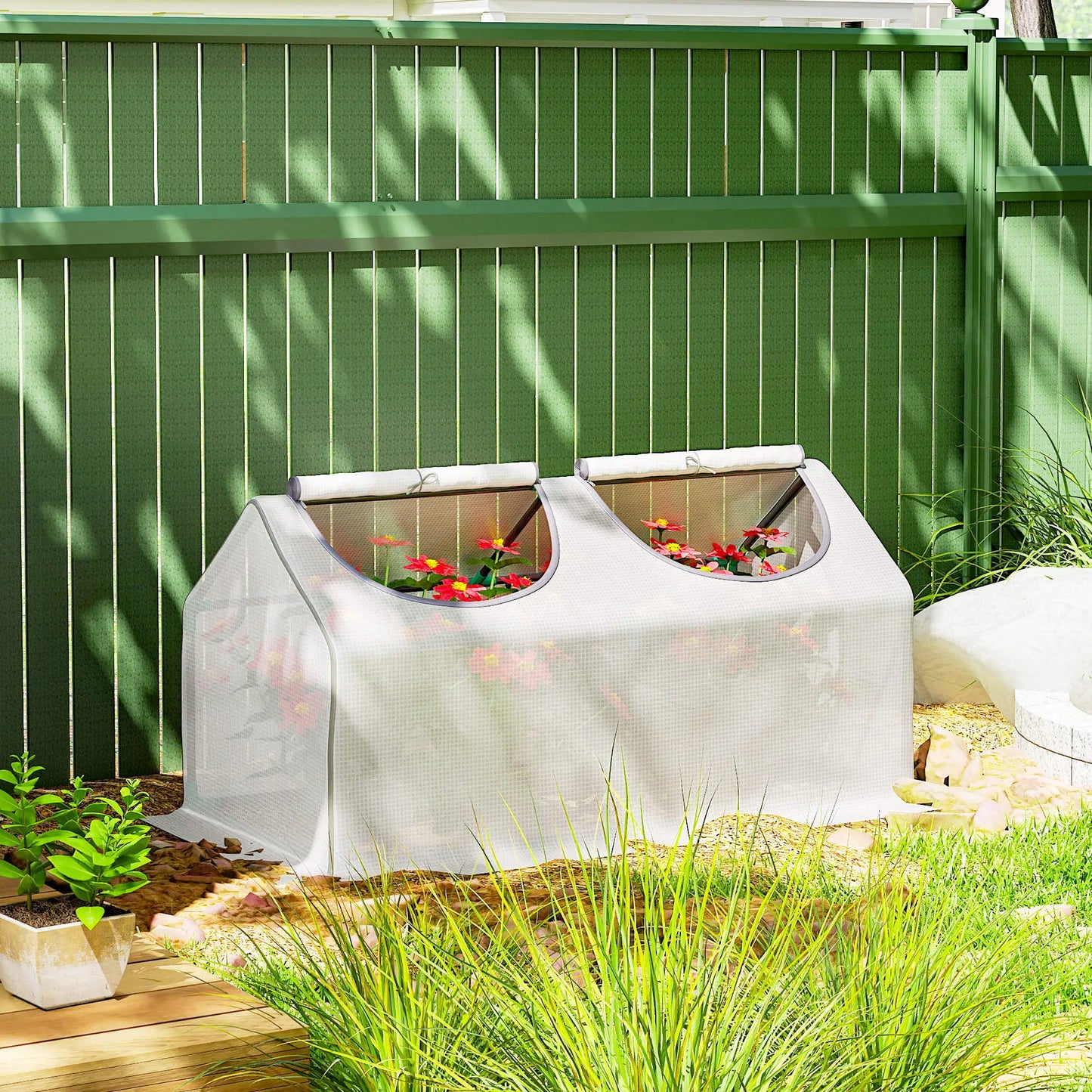 Mini Tunnel Greenhouse, 47" x 24" x 24", Steel Frame PE Cover, White Mini Greenhouses at Gallery Canada