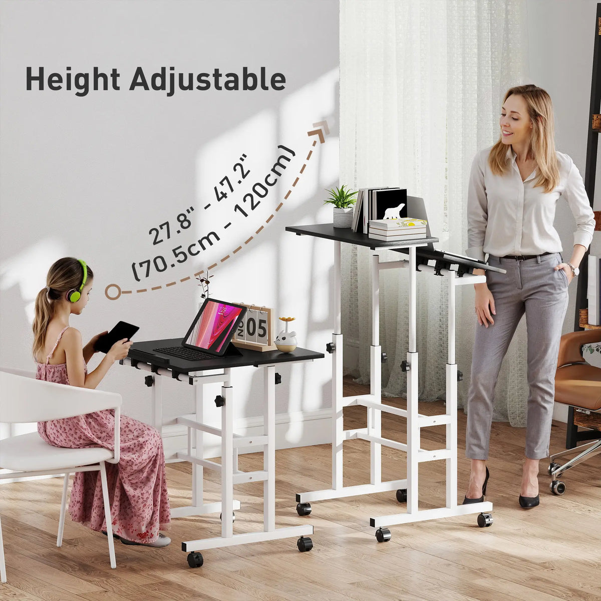 Height Adjustable Standing Desk with Wheels, Black Computer Desks at Gallery Canada