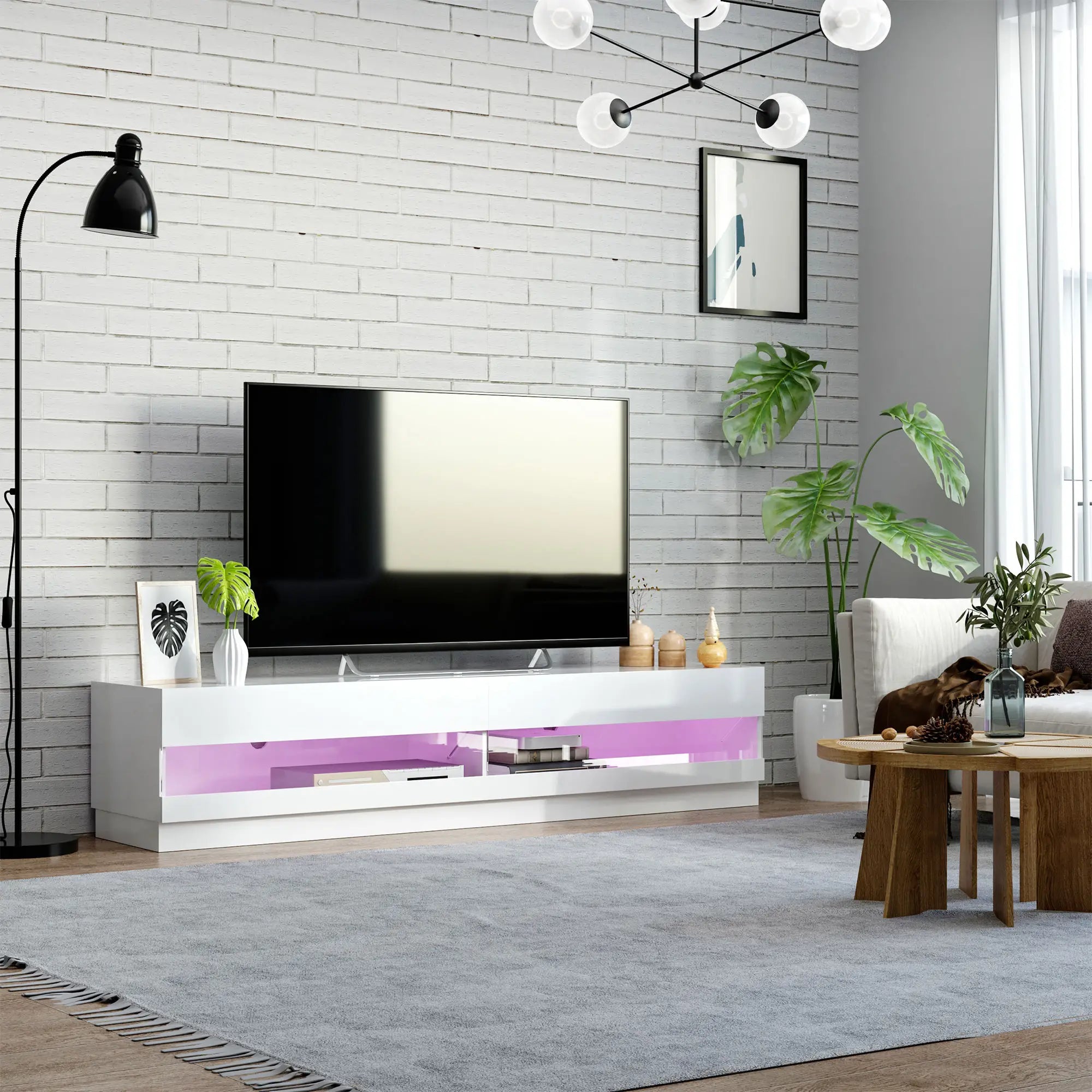 Lighted TV Stand For TVs Up To 75, High Gloss White, White TV Stands at Gallery Canada