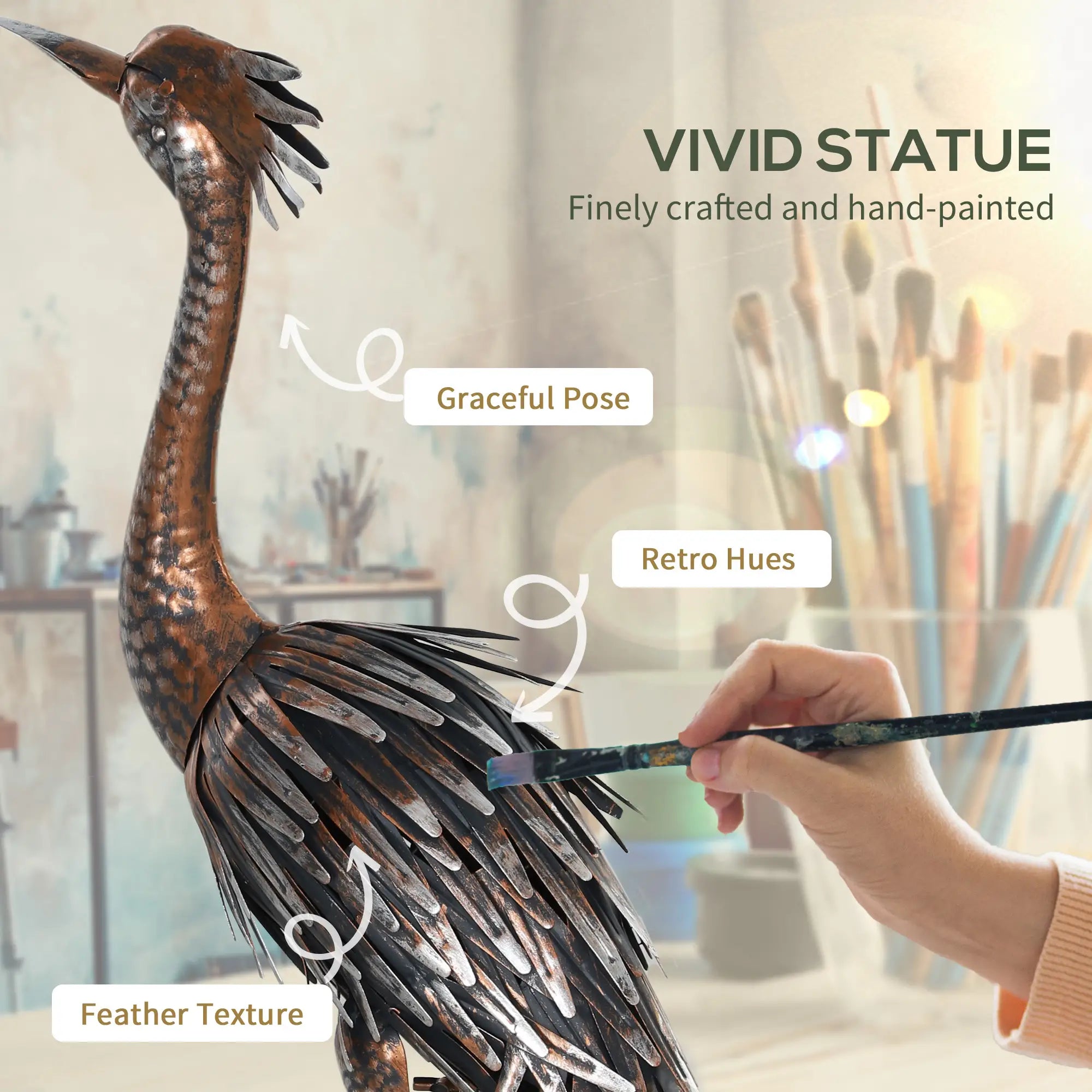 Garden Statue, Heron Standing Sculpture, 12.2