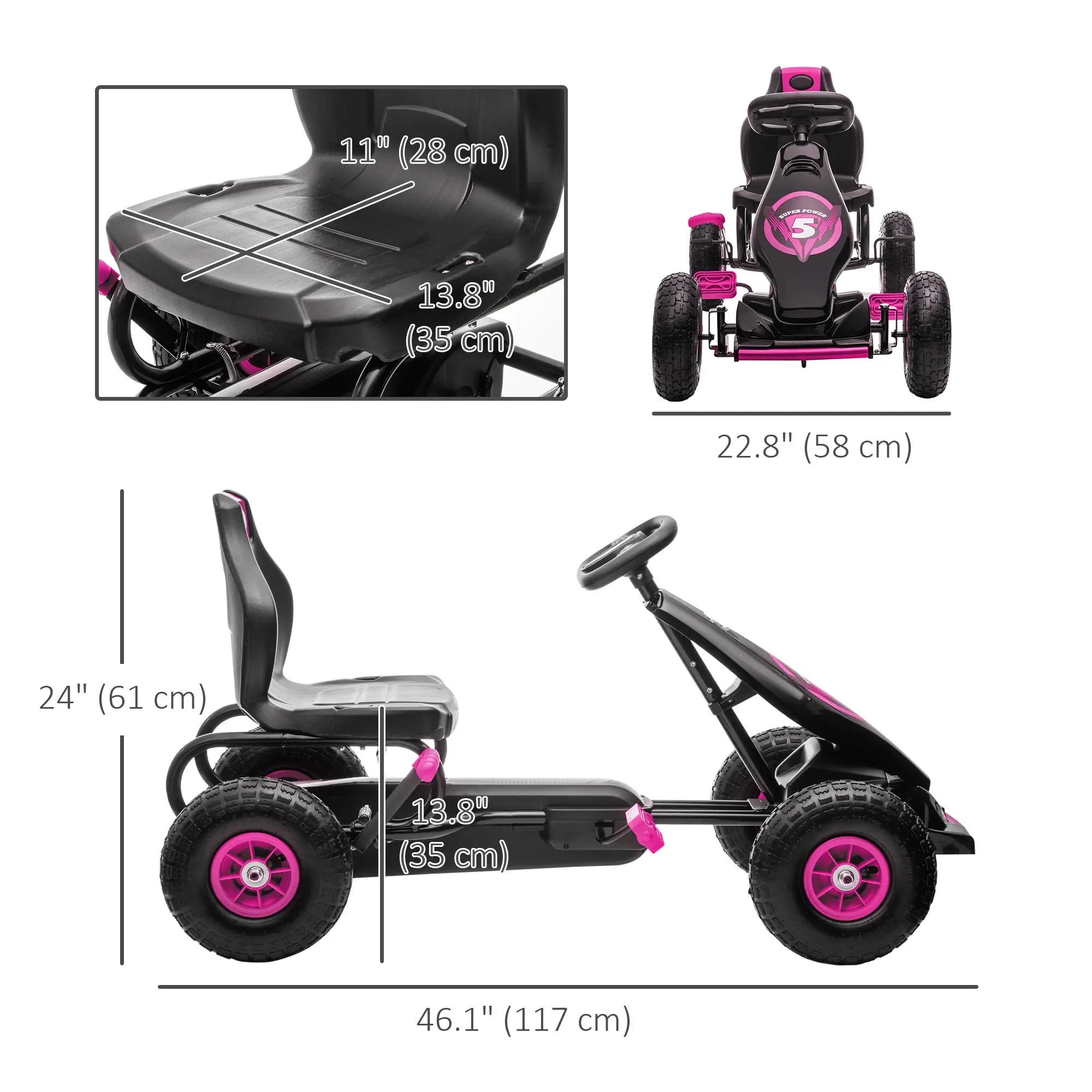 Adjustable Seat Pedal Go Kart, Rubber Wheels Shock Absorb, Pink Pedal Go Karts for Kids at Gallery Canada