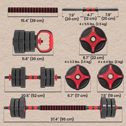 5-in-1 Adjustable Dumbbell Set 55 lbs, Black and Red Dumbbells & Barbells at Gallery Canada
