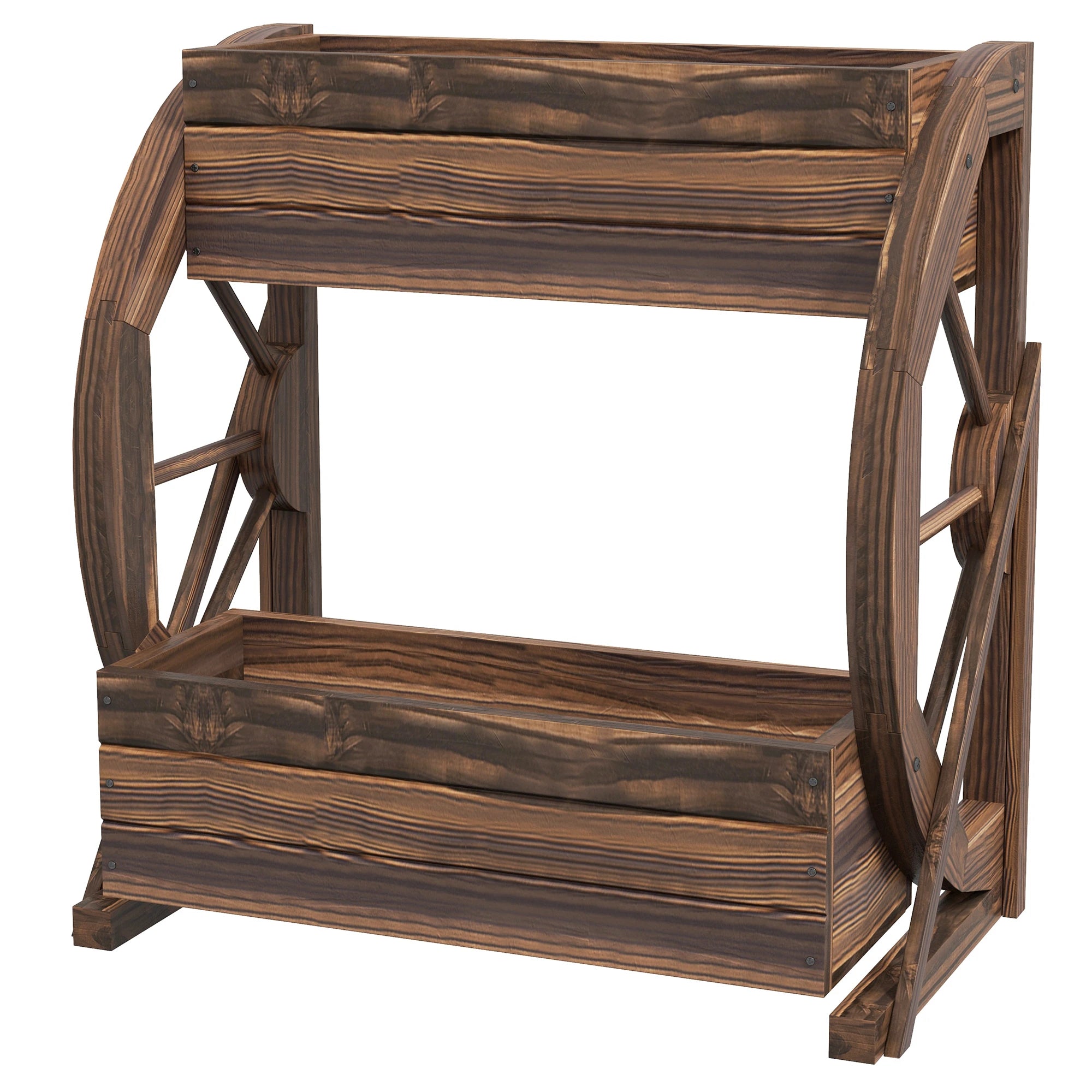 Wooden Wagon Planter Box, 2-Tier Raised Garden Bed, Vegetables Flowers Herbs Wooden Planter Boxes Carbonized at Gallery Canada