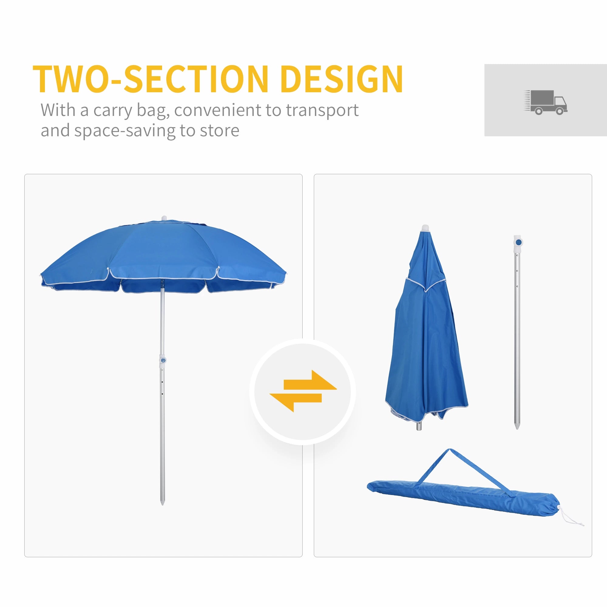 6.4ft Beach Umbrella, Aluminum Pole, Adjustable Tilt, Carry Bag, Blue Beach Umbrellas at Gallery Canada