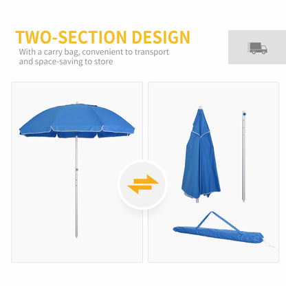 6.4ft Beach Umbrella, Aluminum Pole, Adjustable Tilt, Carry Bag, Blue Beach Umbrellas at Gallery Canada