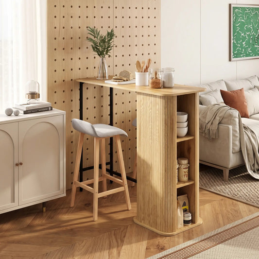 Tambour Bar Height Table, 3 Storage Shelves, Metal Frame, Natural Bar Tables Natural Wood Finish, Black at Gallery Canada