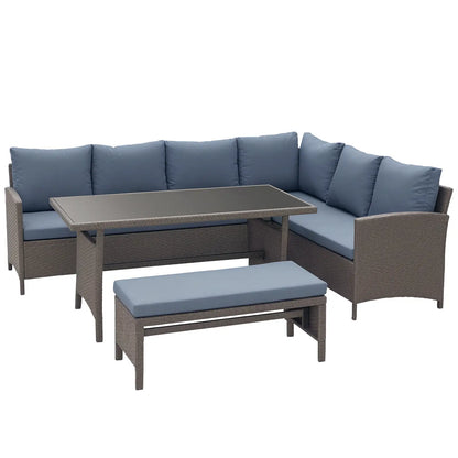 4 Piece Outdoor Rattan Dining Table, Bench, Patio Furniture Patio Furniture Sets Grey at Gallery Canada