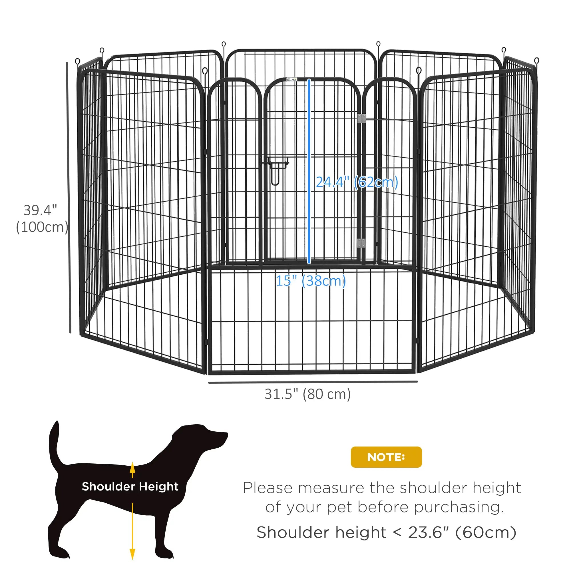 8 Panel Pet Playpen, Heavy-Duty Metal, Foldable, Indoor Outdoor, 39