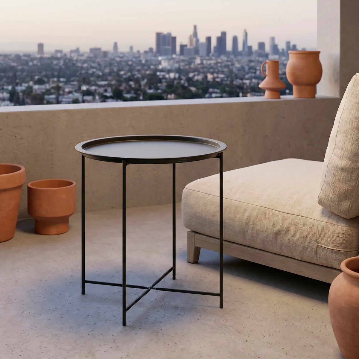 18" Outdoor Side Table, Removable Tray, Folding Legs, Black Patio Side Tables at Gallery Canada