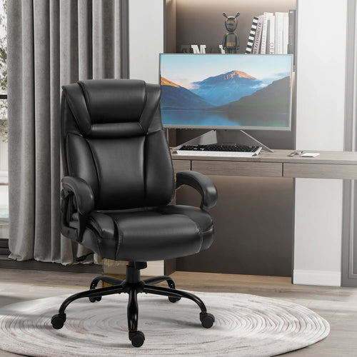PU Leather Executive Office Chair, High Back, Adjustable Height, 400LBS, Black