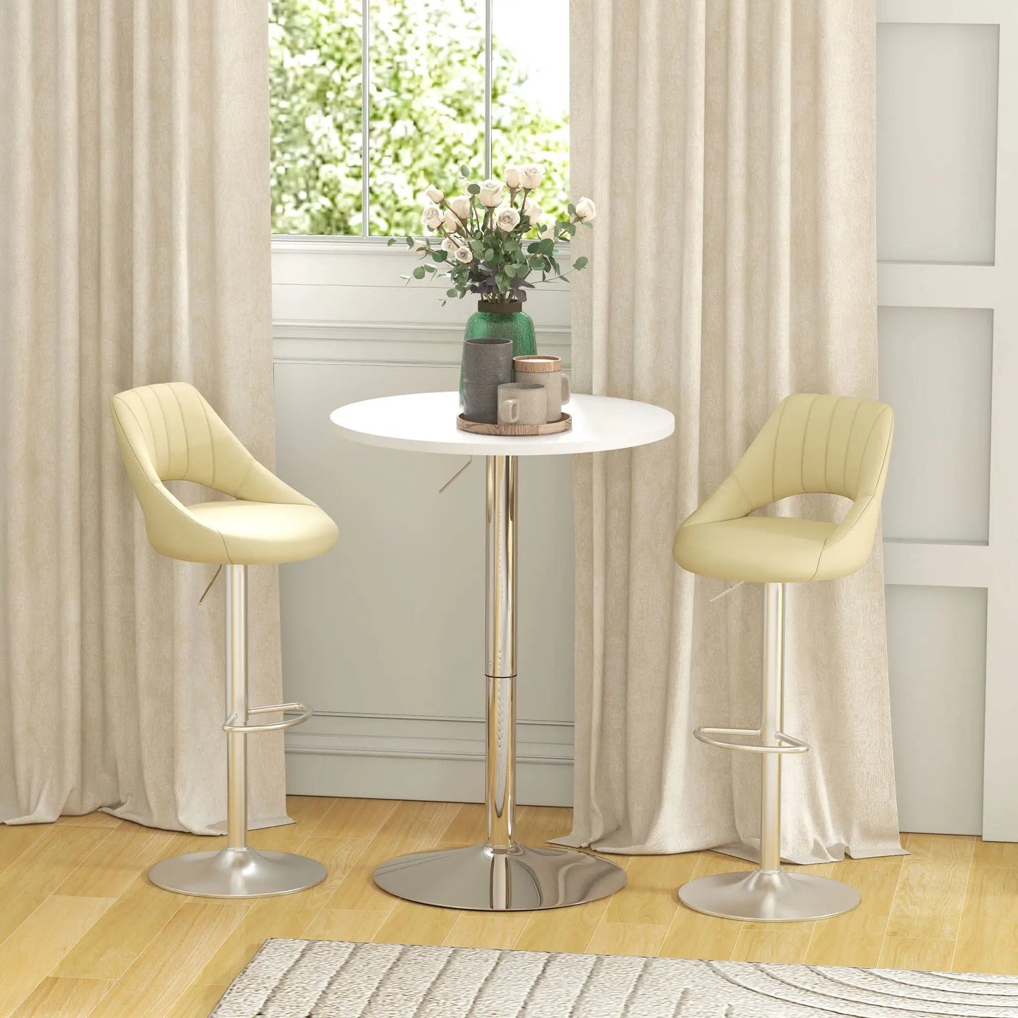 Adjustable Round High Top Bar Table, Swivel Top, Steel Base, White Bar Tables & Dining Tables at Gallery Canada