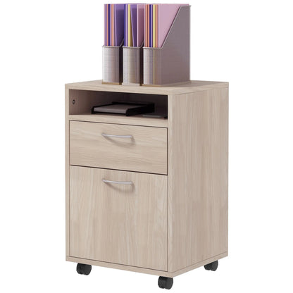 24" Small Filing Cabinet, Open Compartment, Drawer, Wheels, Oak Office Cabinets & Cupboards at Gallery Canada