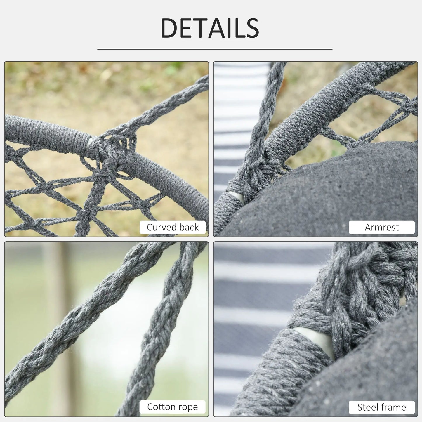 Patio Hammock Chair 2 Seat, Hanging Rope Hammock Swing Chair with Metal Frame and Cushion, Large Macrame Seat for Indoor and Outdoor 396 lbs Capacity, Dark Grey Hammock Swings at Gallery Canada