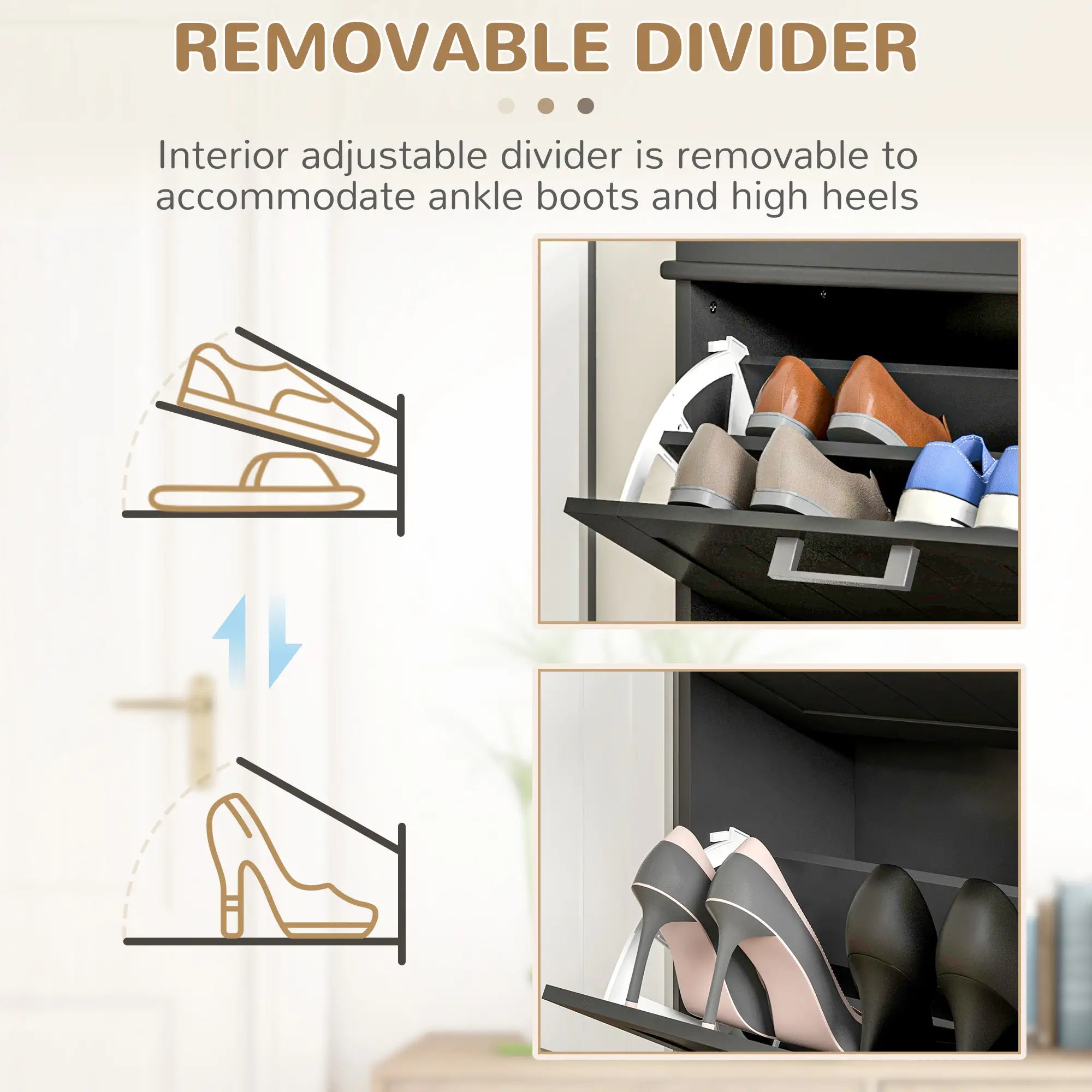 Shoe Storage Cabinet, 2 Flip Drawers, Adjustable Shelves, 10 Pairs, Black Shoe Storage Cabinets & Racks at Gallery Canada