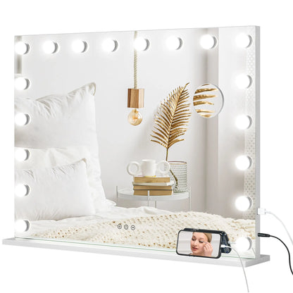 Hollywood Vanity Mirror With Lights, 31.5" x 24.4", White, 3 Colour, 10X Magnifying, USB Port, White Dressing & Vanity Tables at Gallery Canada