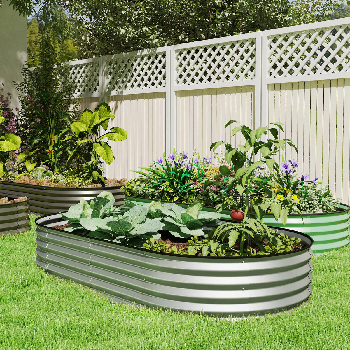6' x 3' x 1' Galvanized Raised Garden Bed, Metal Plant Stake, Silver Raised Garden Beds at Gallery Canada