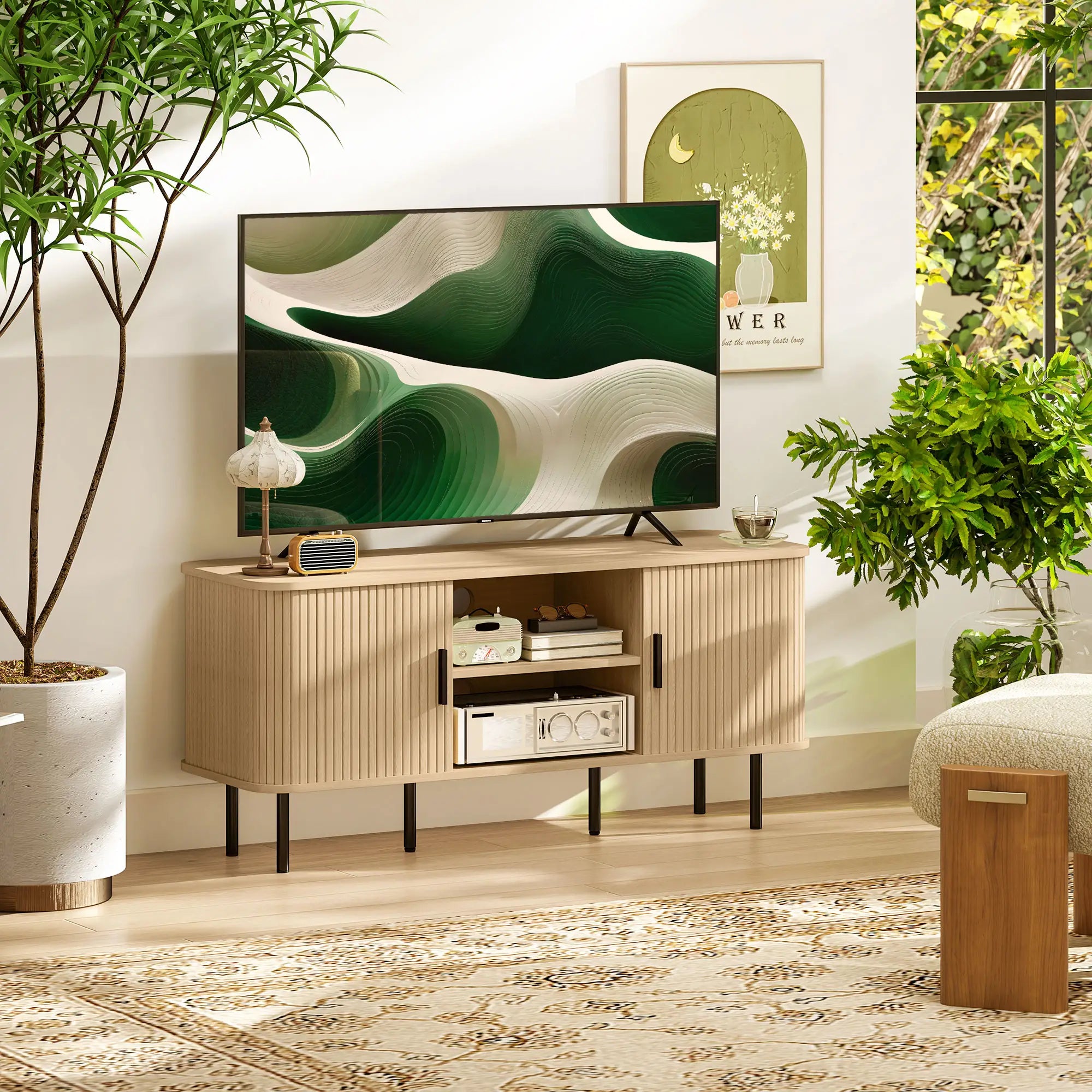 TV Stand for 55 Inches, Storage Shelves, Living Room, Oak Tone TV Stands at Gallery Canada