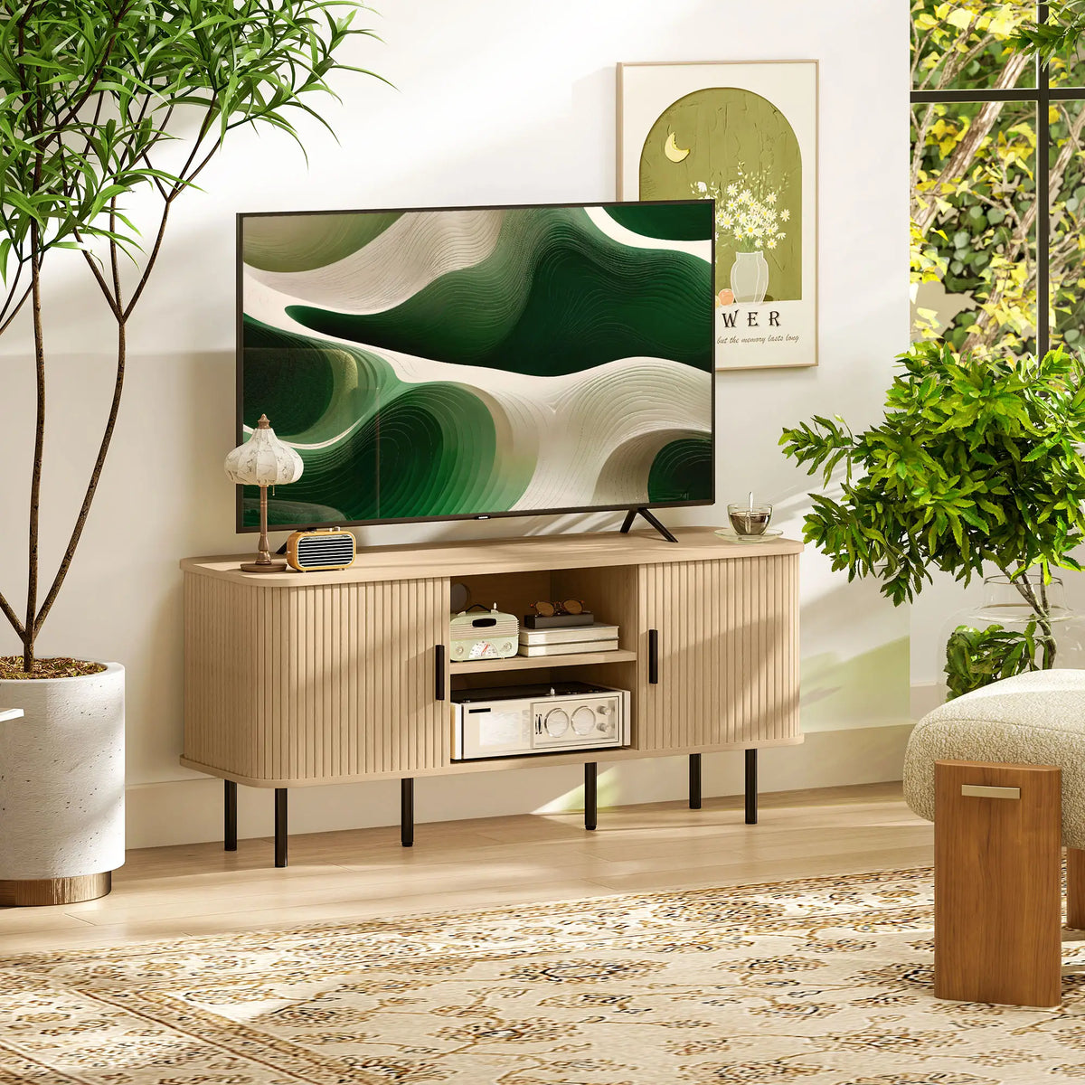 TV Stand for 55 Inches, Storage Shelves, Living Room, Oak Tone TV Stands at Gallery Canada