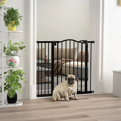 Extra Tall Dog Gate With Door, Pressure Fit, Auto Close, 29"-37", Black Dog Cages & Crates at Gallery Canada