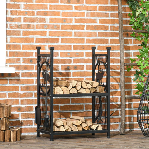 2-Tier Firewood Rack, Shovel, Broom, Poker, Tongs, 21.7
