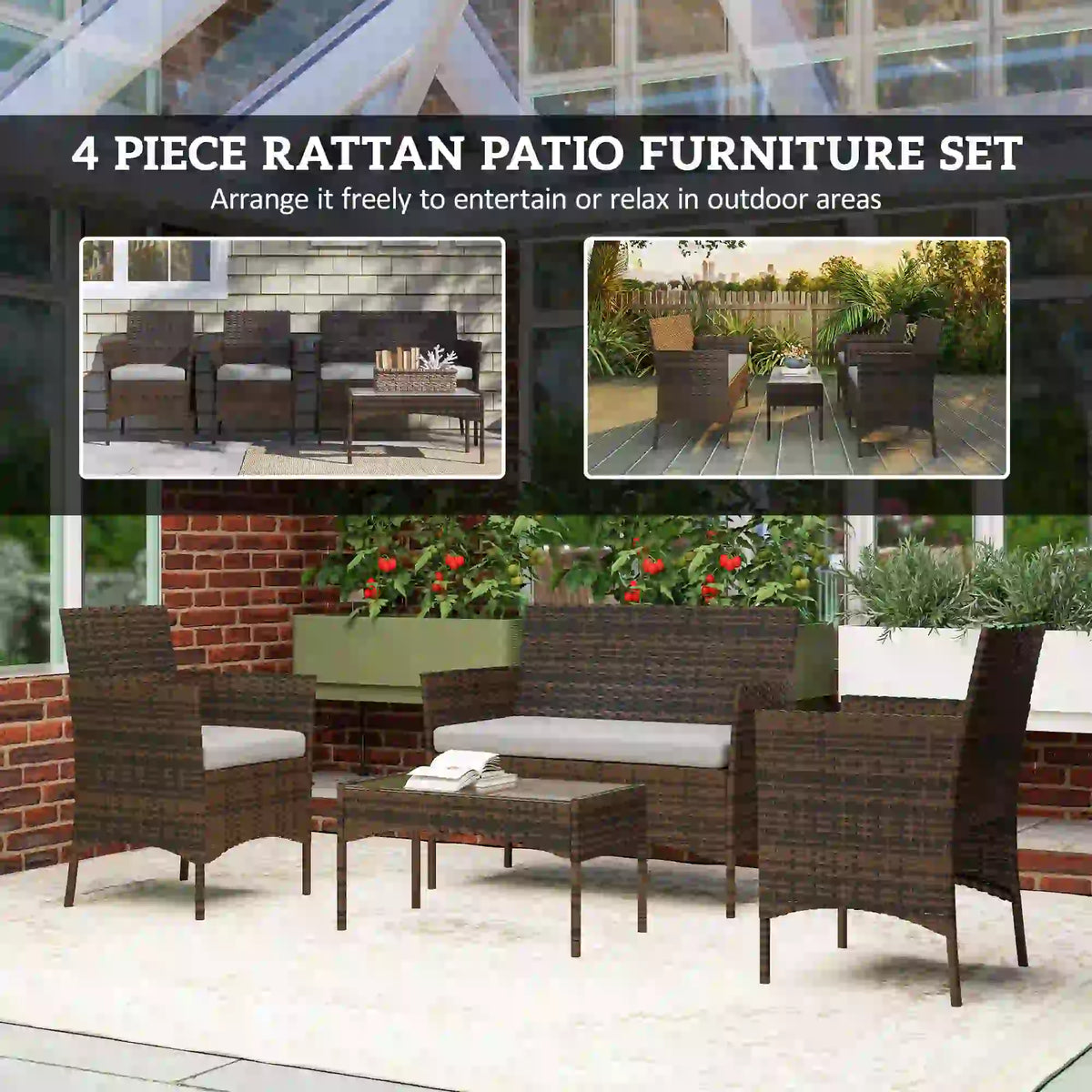 4-Piece Wicker Outdoor Balcony Set, Rattan Patio Furniture, Grey Patio Furniture Sets at Gallery Canada