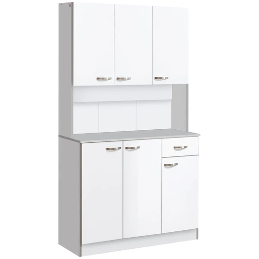 71" Modern Buffet with Hutch, Storage Cabinets, Drawer, Microwave Stand, White Kitchen Pantry Cabinets White, Grey at Gallery Canada