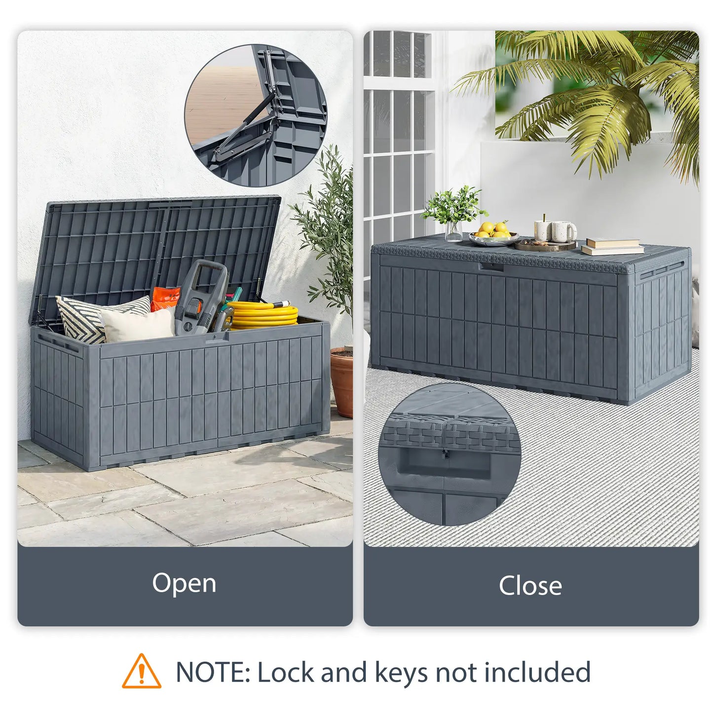 100 Gallon Waterproof Lockable Deck Box, Outdoor Storage, Gas Rods Patio Storage Boxes at Gallery Canada