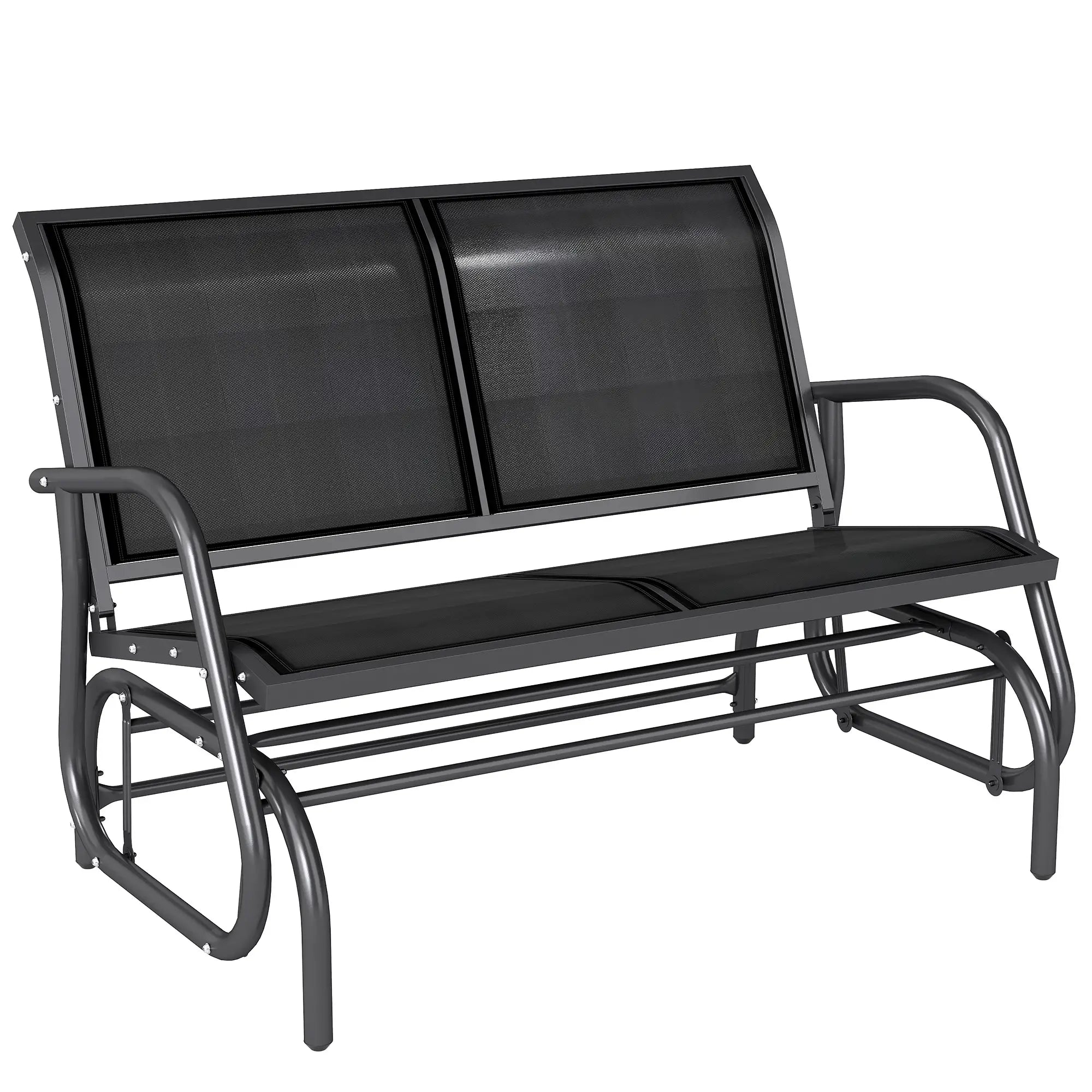 Outdoor Patio Glider Bench, Heavy-Duty Steel Frame Outdoor Gliders Black Fabric, Black Grey Frame at Gallery Canada